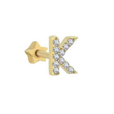 Taşlı Harf Altın Tragus Piercing - 1