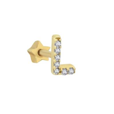 Taşlı Harf Altın Tragus Piercing - 1