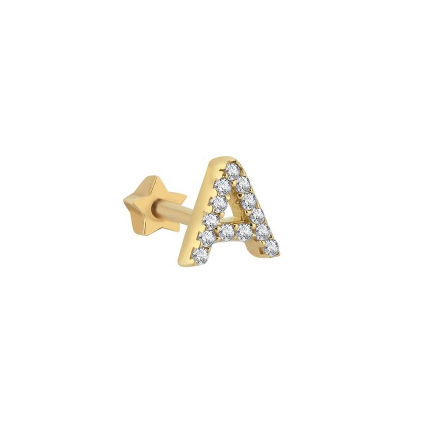 Taşlı Harf Altın Tragus Piercing - 1