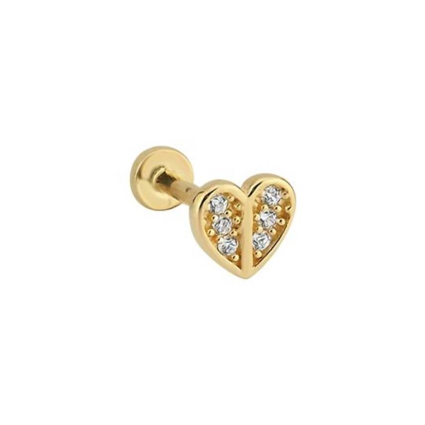Taşlı Kalp Altın Tragus Piercing - 1