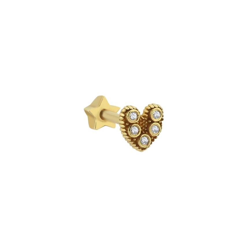 Taşlı Kalp Altın Tragus Piercing - 1
