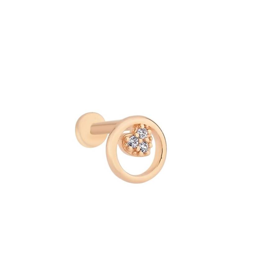 Taşlı Kalpli Halka Rose Altın Tragus Piercing - 1