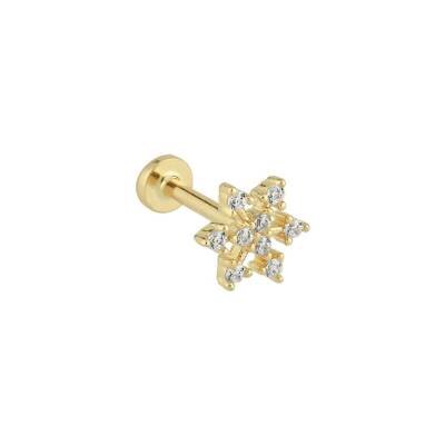 Taşlı Kar Tanesi Altın Tragus Piercing - 1