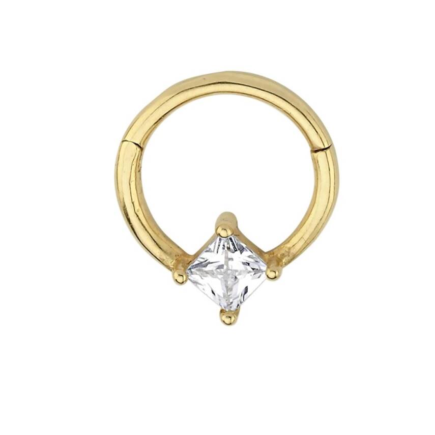 Taşlı Kare Altın Helix Piercing - 1