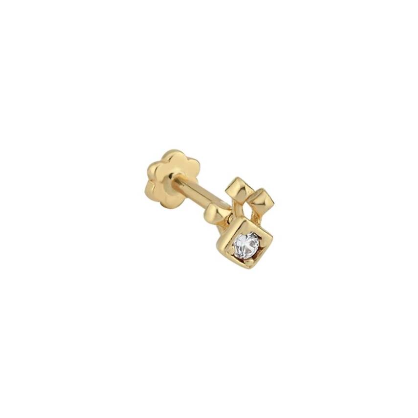 Taşlı Kare Altın Tragus Küpe - 1