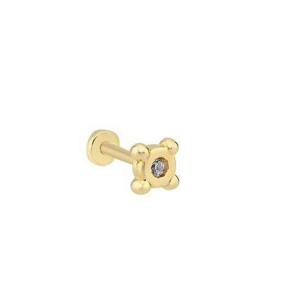 Taşlı Kare Altın Tragus Piercing - 1