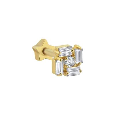 Taşlı Kare Altın Tragus Piercing - 1