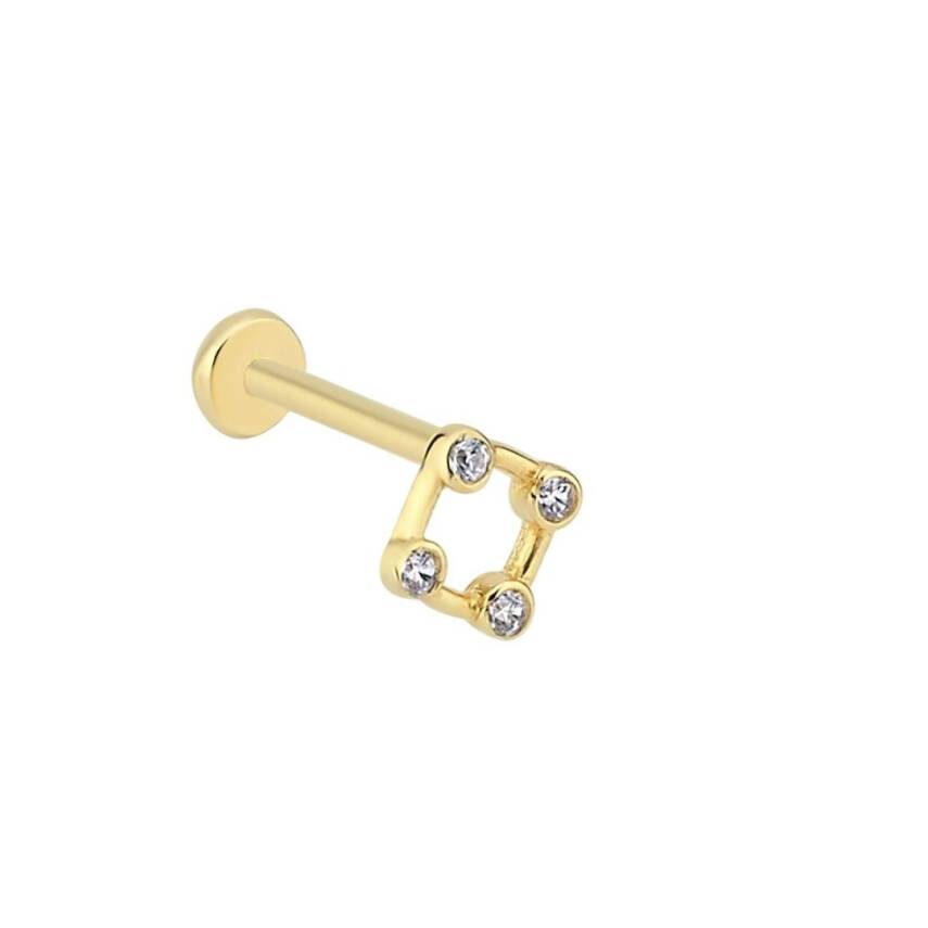 Taşlı Kare Altın Tragus Piercing - 1