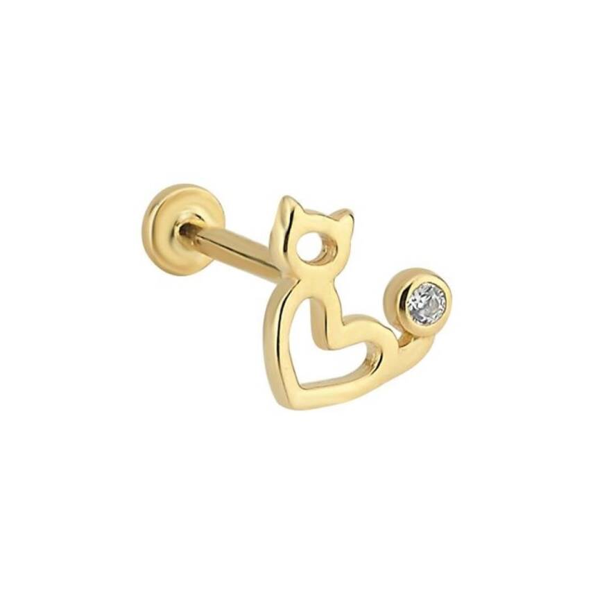 Taşlı Kedi Altın Tragus Piercing - 1