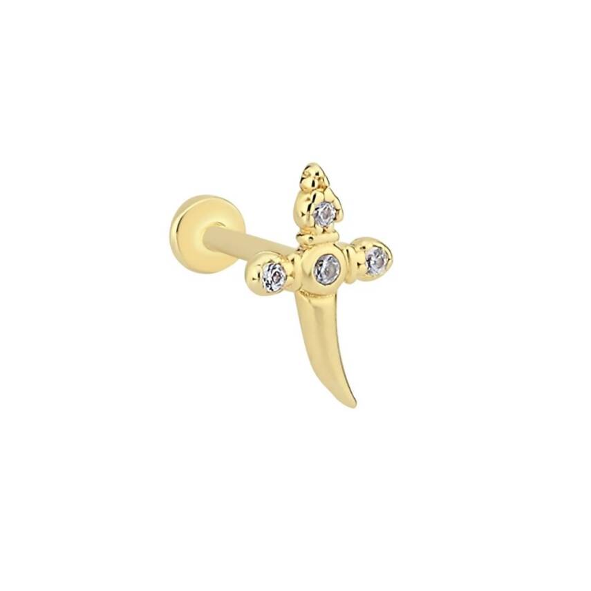 Taşlı Kılıç Altın Tragus Piercing - 1