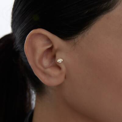Taşlı Kirpik Altın Tragus Piercing - 1