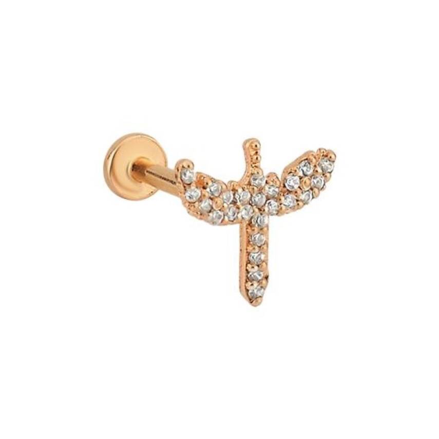 Taşlı Melek Rose Altın Tragus Piercing - 1
