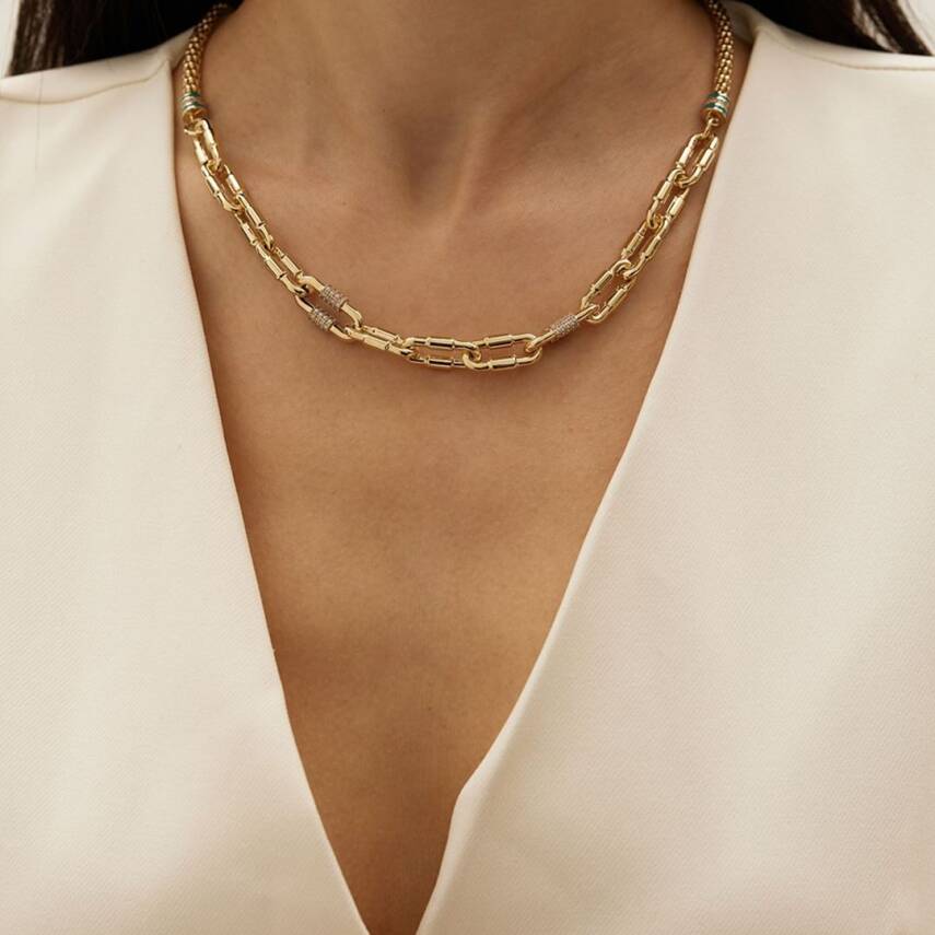 Taşlı Mineli İri Ataç Zincirli Altın Kolye - Semih Haşhaş Kuyumculuk