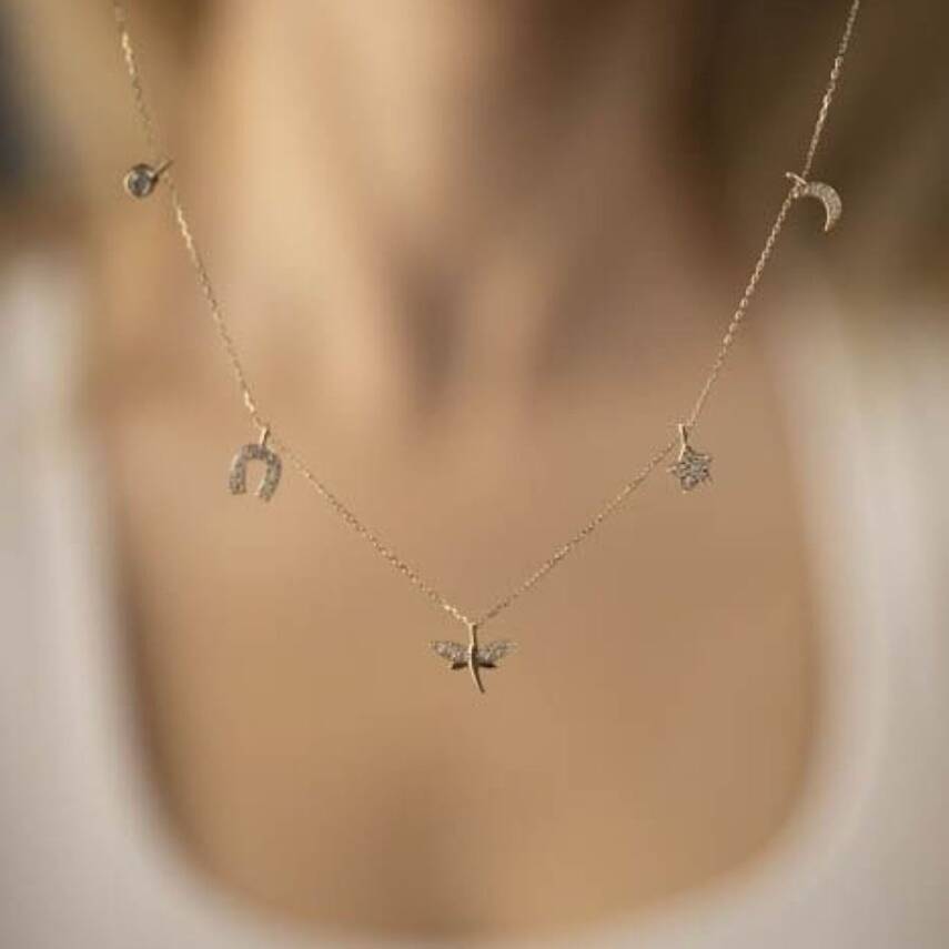 Taşlı Minimal Şans Altın Kolye - 1
