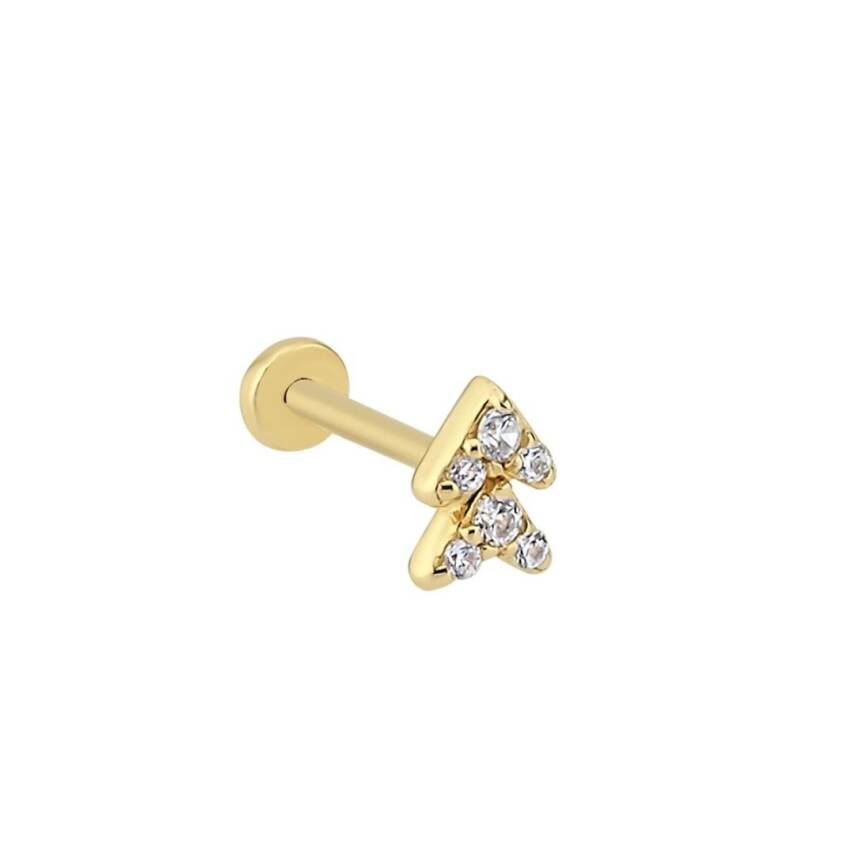 Taşlı Ok Altın Tragus Piercing - 1