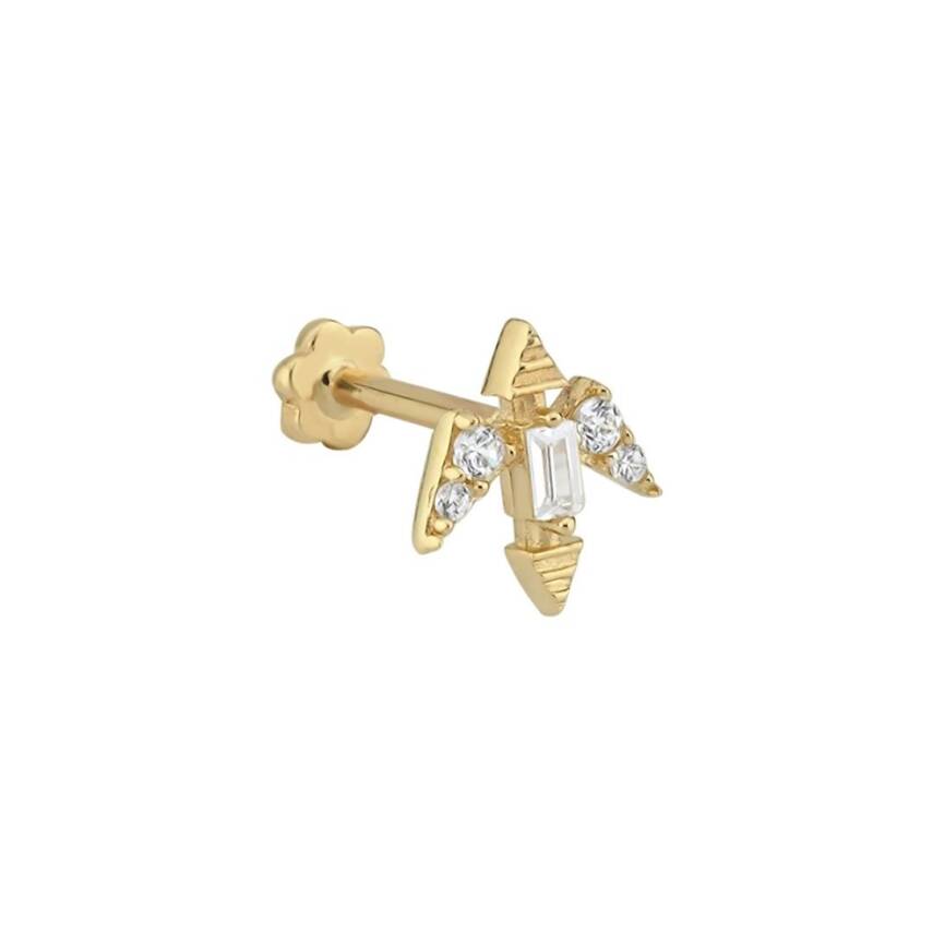 Taşlı Uçak Altın Tragus Piercing - 1