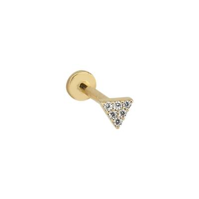 Taşlı Üçgen Altın Tragus Piercing - 1