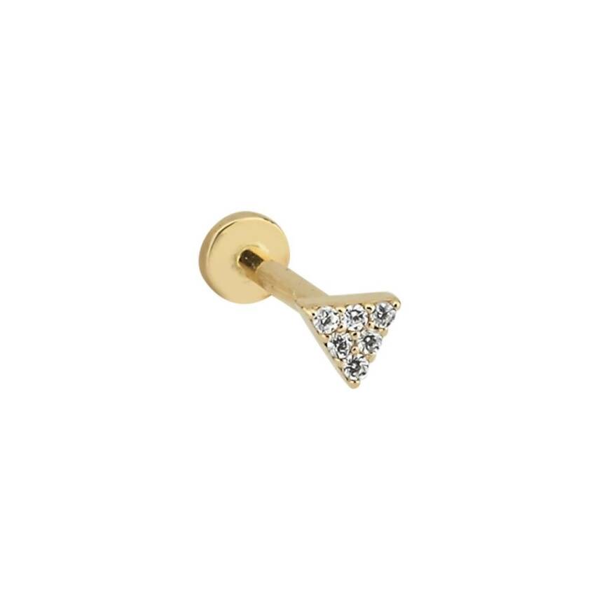 Taşlı Üçgen Altın Tragus Piercing - 1
