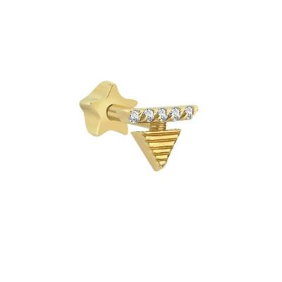 Taşlı Üçgen Altın Tragus Piercing - 1