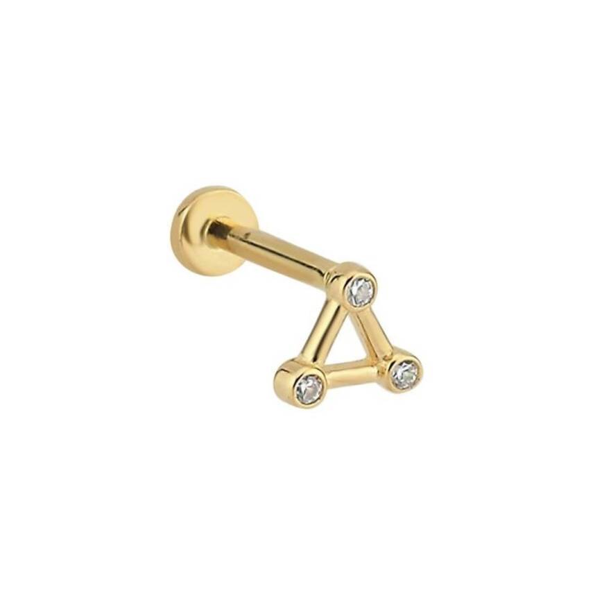 Taşlı Üçgen Altın Tragus Piercing - 1