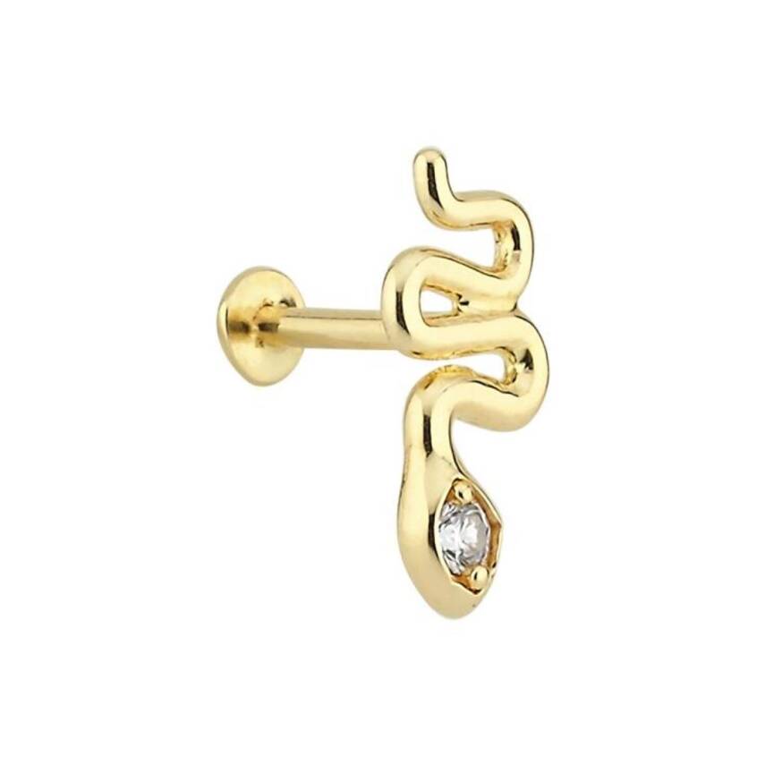 Taşlı Yılan Altın Tragus Piercing - 1
