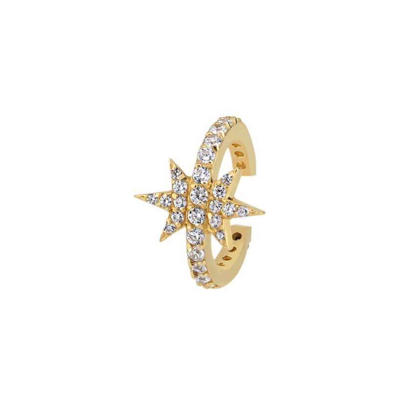 Taşlı Yıldız Altın Earcuff Piercing - 1