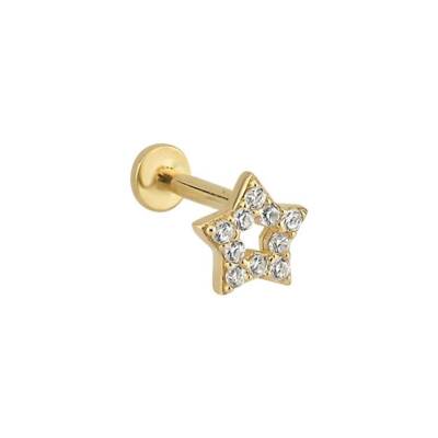 Taşlı Yıldız Altın Tragus Piercing - 1