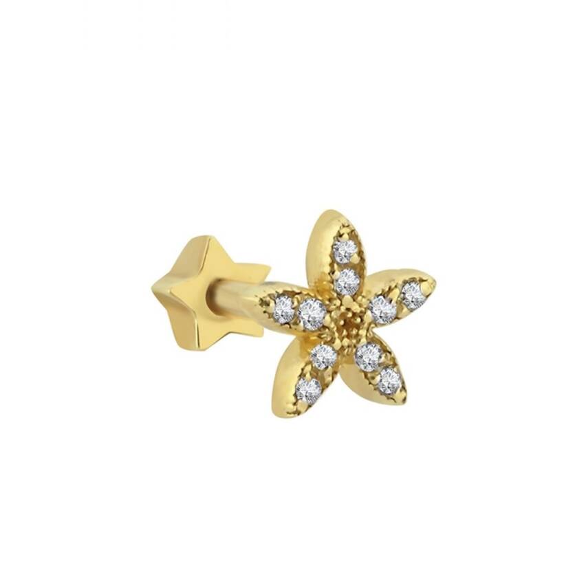 Taşlı Yıldız Altın Tragus Piercing - 1