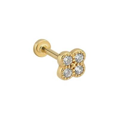 Taşlı Yonca Altın Tragus Piercing - 1