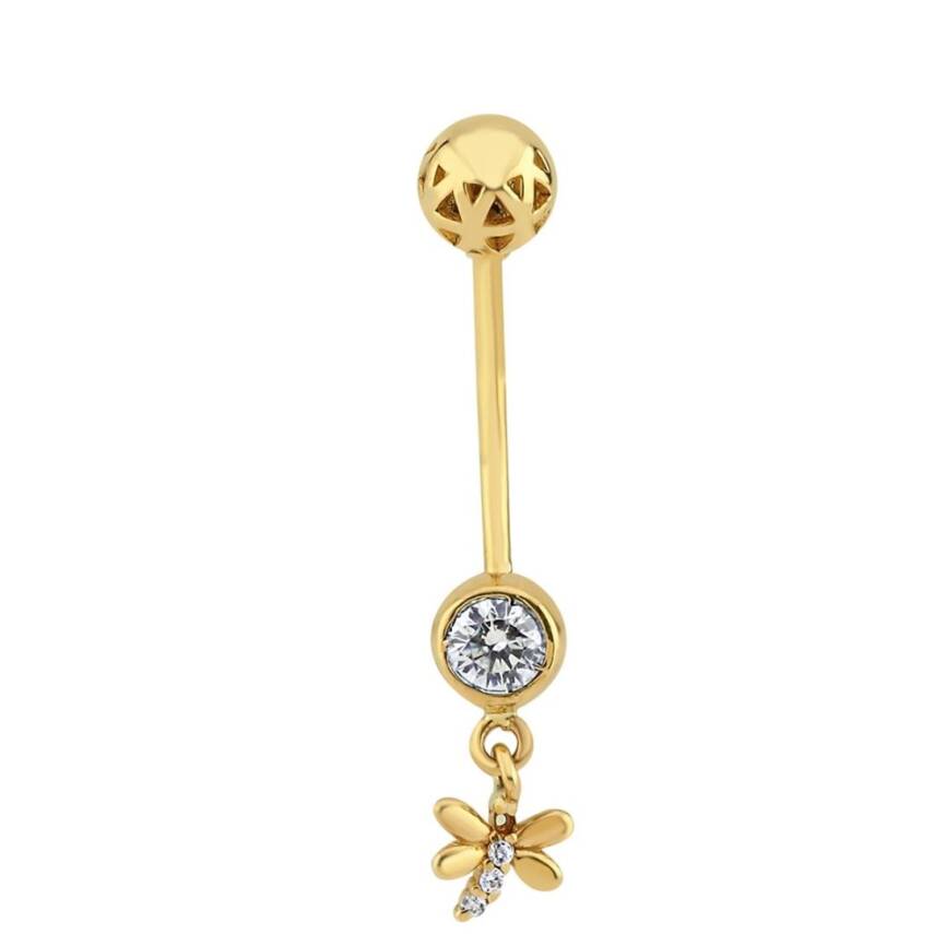 Taşlı Yusufçuk Altın Göbek Piercing - 1