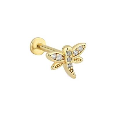 Taşlı Yusufçuk Altın Tragus Piercing - 1