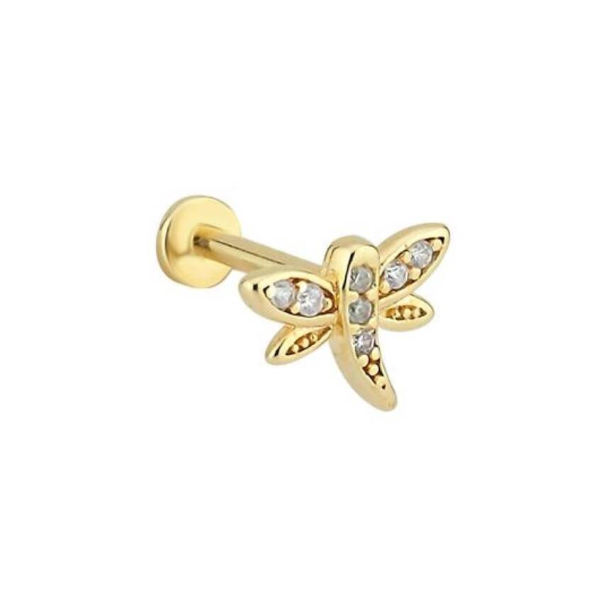 Taşlı Yusufçuk Altın Tragus Piercing - 1