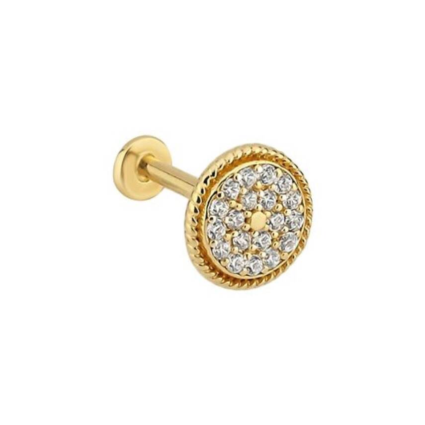 Taşlı Yuvarlak Altın Tragus Piercing - 1
