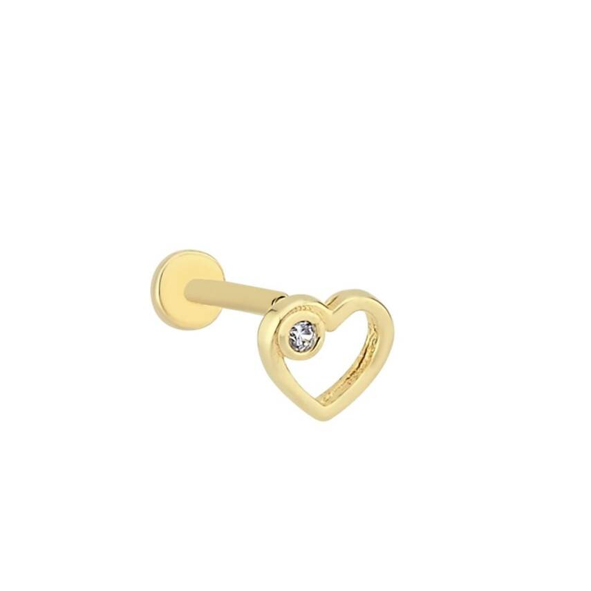 Tektaşlı Kalp Altın Tragus Piercing - 1