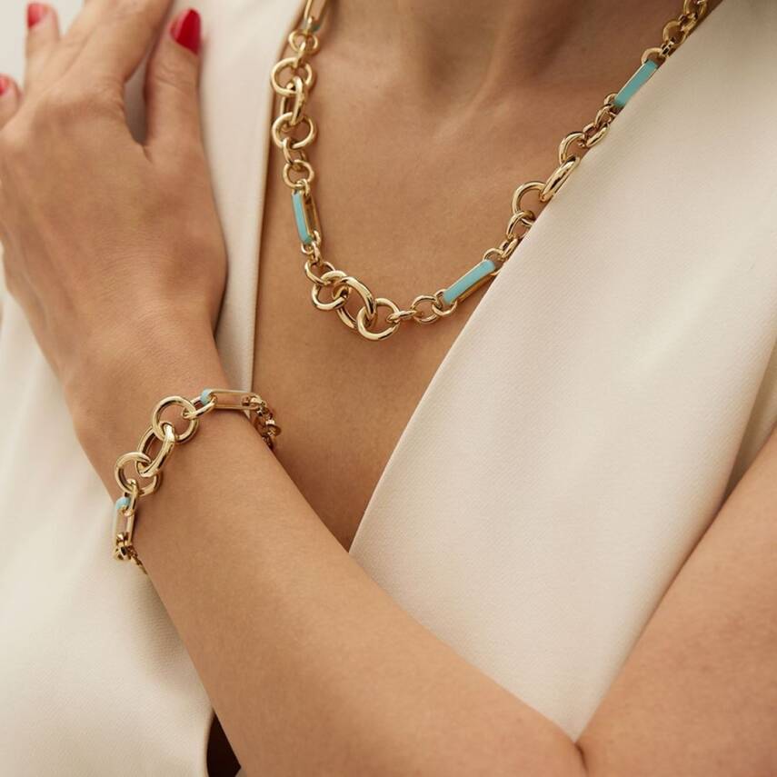 Turkuaz Mineli İri Zincirli Altın Kolye - Semih Haşhaş Kuyumculuk (1)