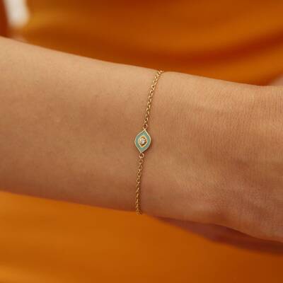 Turkuaz Mineli Taşlı Göz Altın Bileklik - 2