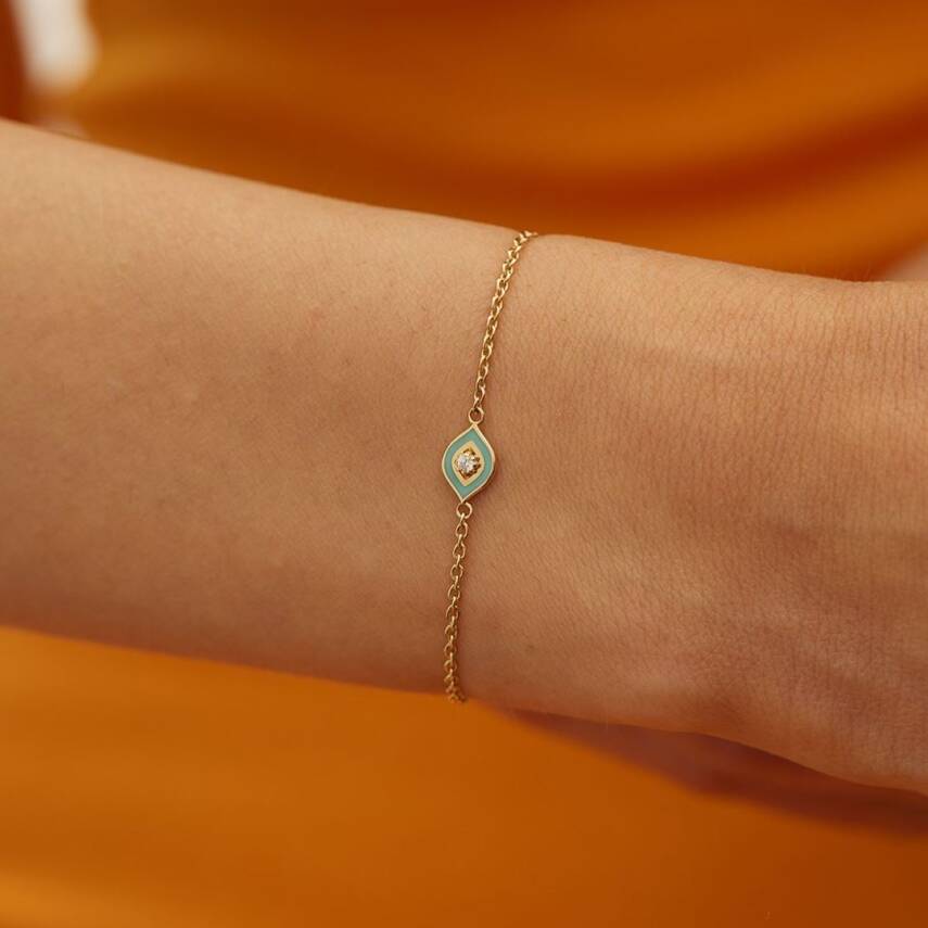 Turkuaz Mineli Taşlı Göz Altın Bileklik - Semih Haşhaş Kuyumculuk (1)