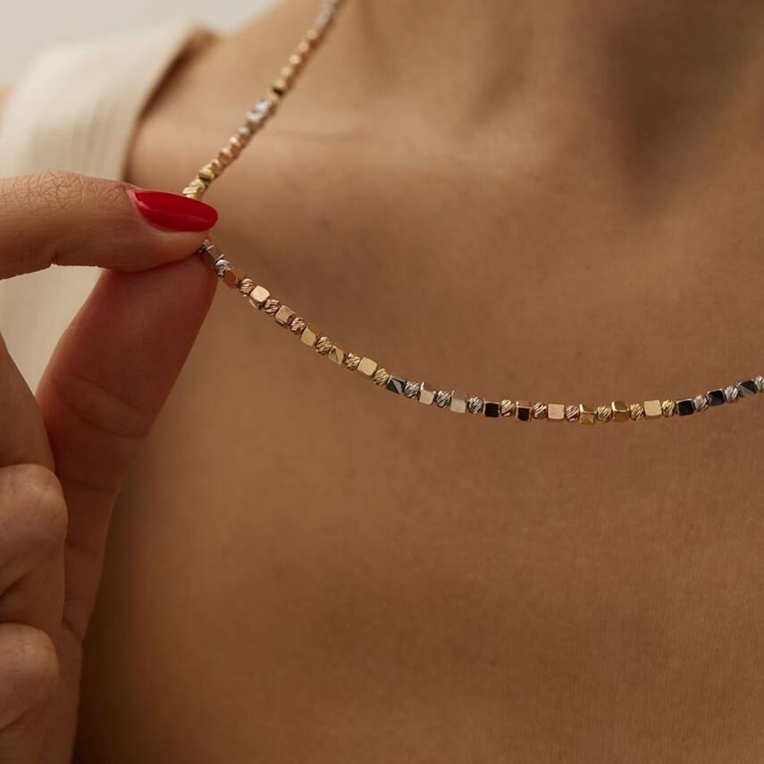 Üç Renk Dorika Ve Küplü Altın Zincir Kolye - Semih Haşhaş Kuyumculuk (1)