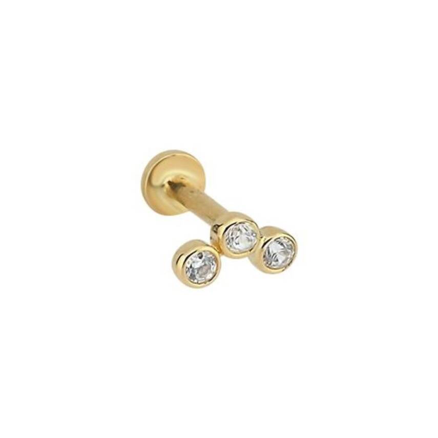 Üç Taşlı Minimal Altın Tragus Küpe - 1