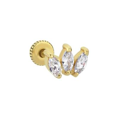 Üçlü Damla Taşlı Altın Tragus Piercing - 1