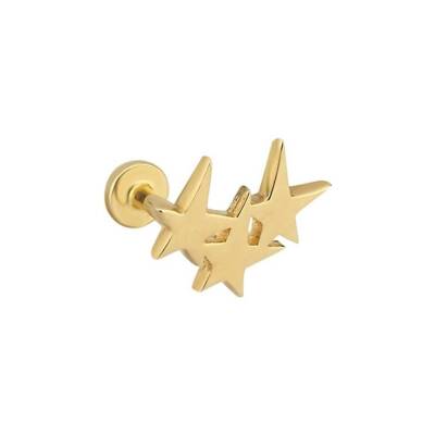 Üçlü Plaka Yıldız Altın Tragus Piercing - 1