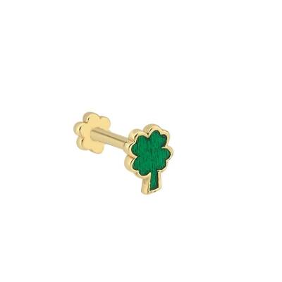 Yeşil Mineli Yonca Altın Tragus Piercing - 1
