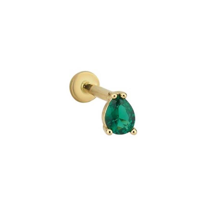 Yeşil Taşlı Damla Altın Tragus Piercing - 1