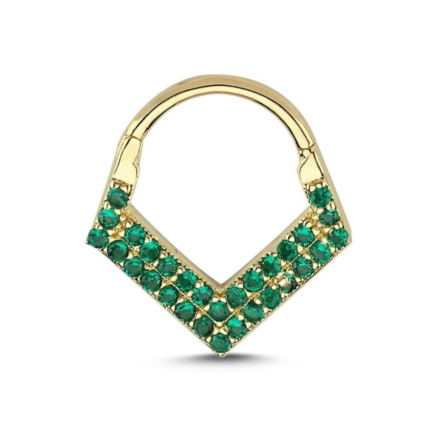 Yeşil Taşlı Üçgen Altın Helix Piercing - 1