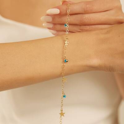 Yıldızlı Nazar Boncuklu Altın Bileklik - 2