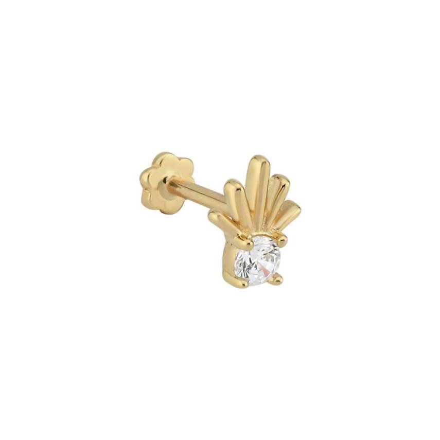 Yuvarlak Tektaşlı Saçaklı Altın Tragus Küpe - 1